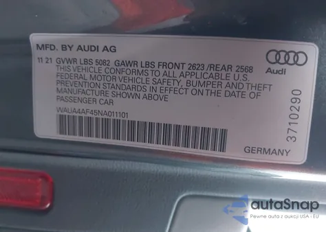 2022 Audi S4 Premium Tfsi Quattro Tiptronic from USA, damaged, VIN WAUA4AF45NA011101